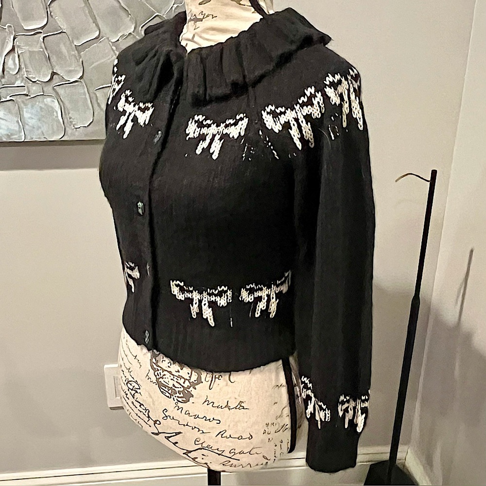 Kimchi Blue Marabell Bow Button Down Cardigan in Black with White - Picture 14 of 16